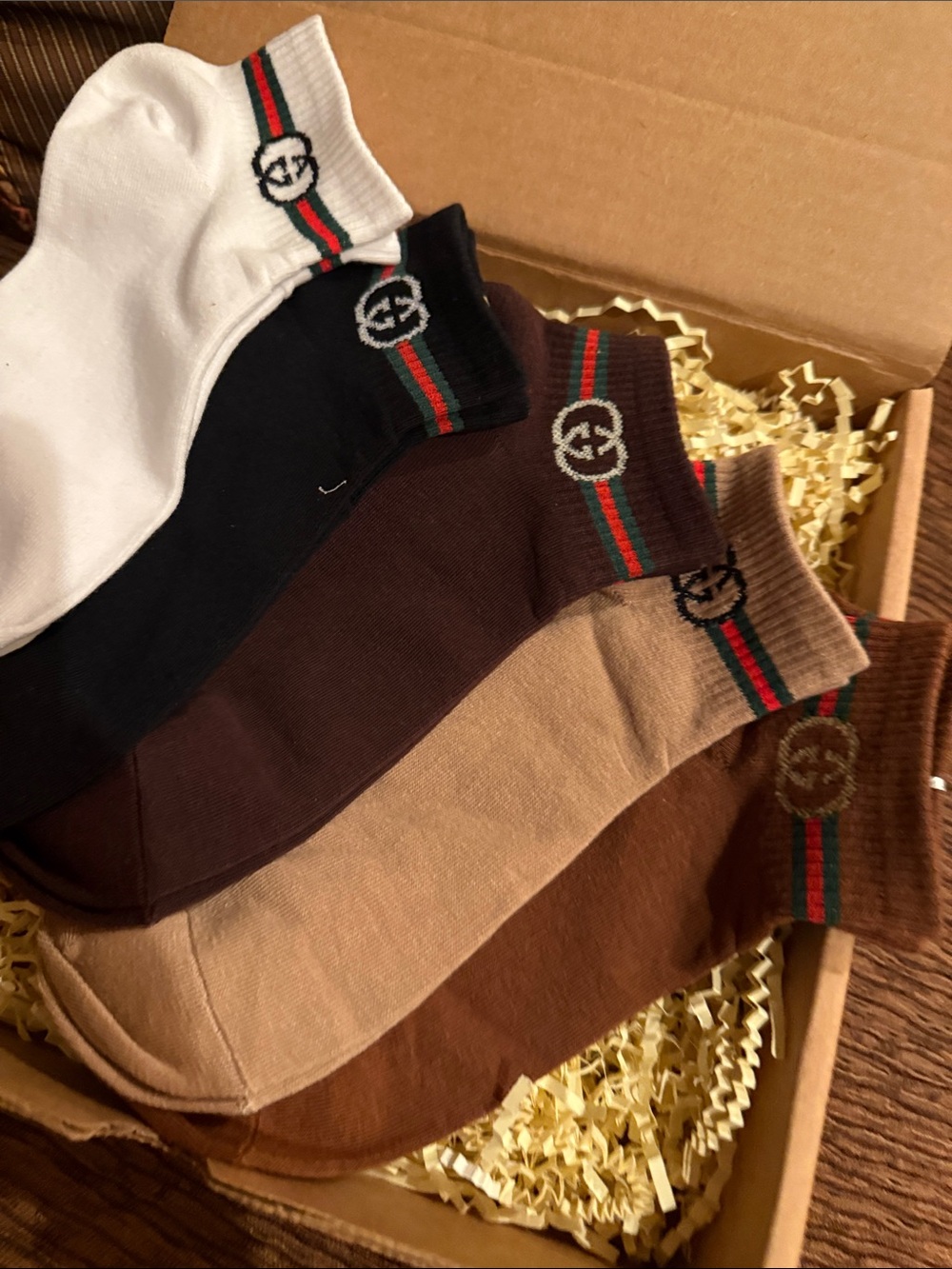Luxury logo Low-Cut Socks - White, Black, Brown, Tan (5-Pack)